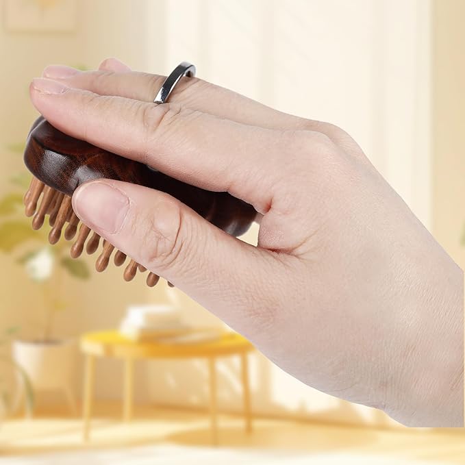 Wooden Massage Massager for Hair Growth,Head Scalp Comb,Manual Body Relax Massage Tool,Hair Brush Massager,Flower Design with Ring (54PCS Thin Tooth)