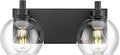 Bathroom Light Fixtures, 2 Light Matte Black Vanity Light, Modern Wall Sconces with Clear Glass Globe Shade, Bathroom Wall Lights Over Mirror Kitchen Bedroom Hallway, VL195-MB-2