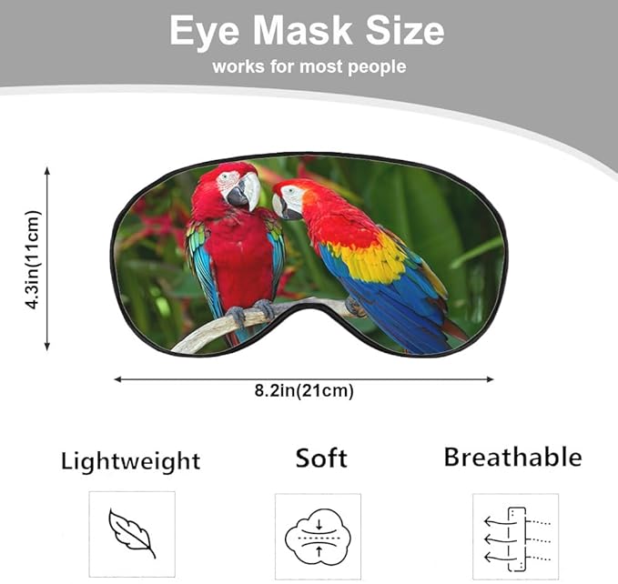 Macaws Parrot Silk Sleep Mask Tree Branch Bright Bird Tropical Eye Mask Sleeping Eye Sleep Shade Cover for Men Women Boy Girl Airplane Travel Rest with Elastic Strap