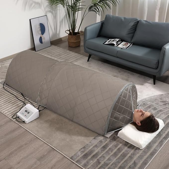 ZONEMEL Personal Infrared Sauna Dome for Home Spa, 360 Degree Coverage Lying Down Hot Carbon Sauna, Portable Full Body Sauna with Pillows and Mat, Dry Heat