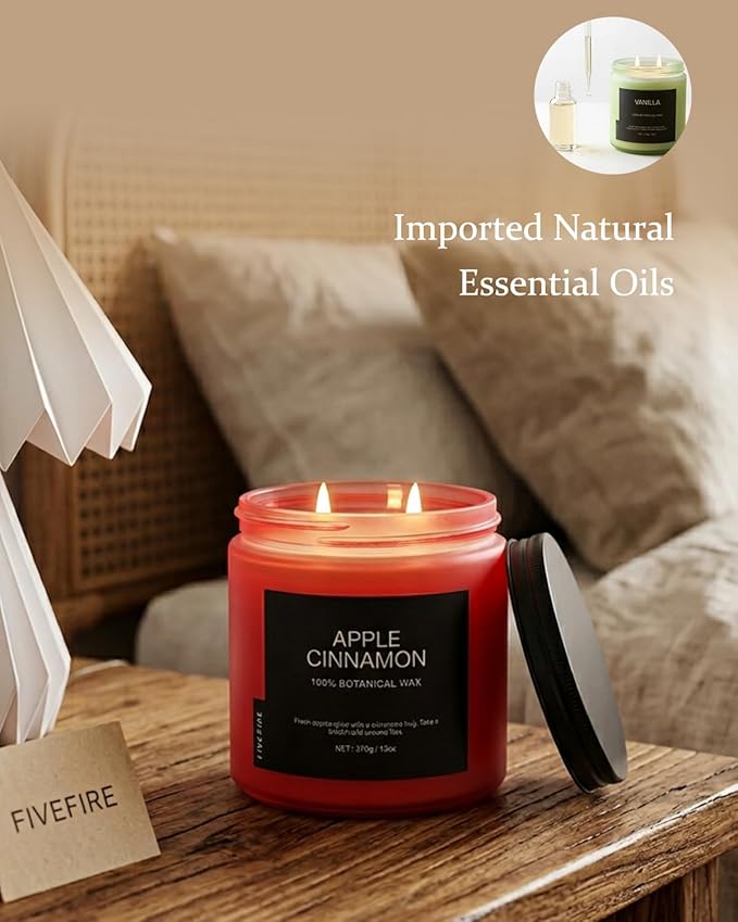 Apple Cinnamon Home Scented Candles, 13oz Organic Soy Wax, 76-Hour Clean Burning, Natural Candles Non Toxic, Spicy & Sweet Scent for Relaxation, Aromatherapy Housewarming Candle for Men Women