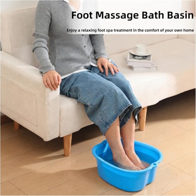 Ytterbium Foot Soaking Bath Basin, Large Massage Foot Soaking Tub, Plastic Home Spa Pedicure Bucket, Relaxation & Stress Relief, Suitable for Women & Men (Blue)