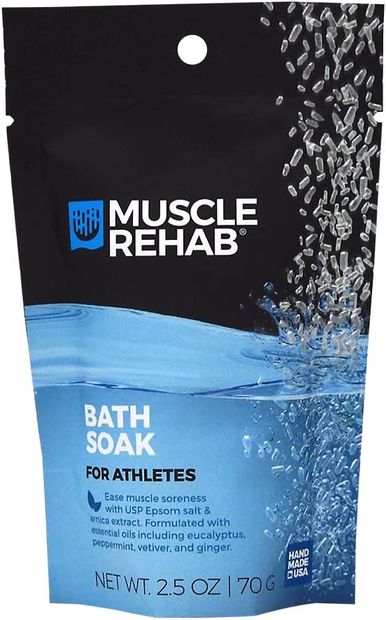 Muscle Rehab Epsom Salt Bath Soak 5 Travel Packets - with Arnica and Magnesium for Muscle Pain Relief - Portable Foot Soak for Athletes and Active Recovery