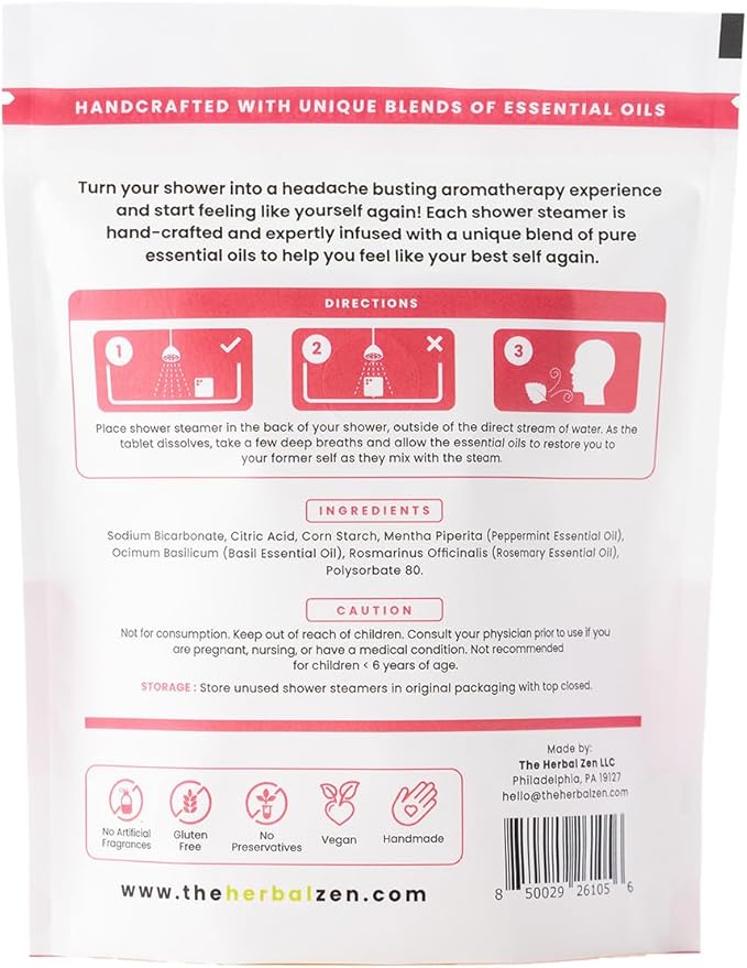 Head Hug Shower Steamers Aromatherapy for Relief - USA Made Mothers Day Gift for Mom - Peppermint & Rosemary Shower Bomb Tablets – Soothing Natural Essential Oils (10 Pack)