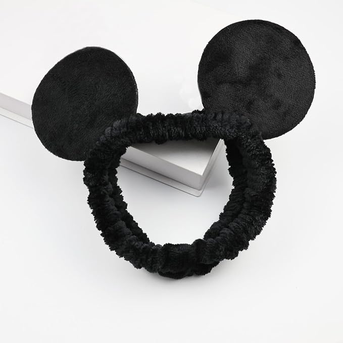 JIAHANG Mouse Ears Facial Spa Headbands, Coral Fleece Wash Face Hair Band, Velvet Shower Hair Band for Girls Women Make up Hair Accessories