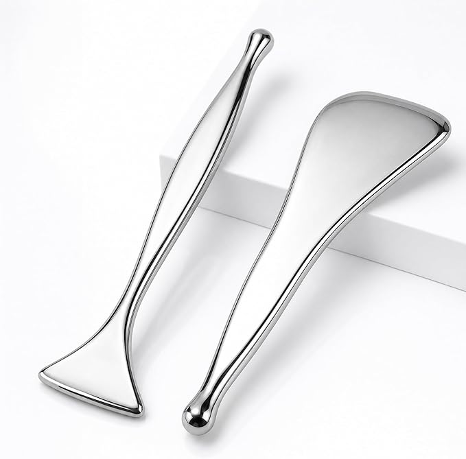 2-Pack 2-in-1 Acupressure Massage Pen Set, Stainless Steel Gua Sha Scraper & Dual-Ended Fascia Release Tools, Large & Precision Massager Pens for Muscle, Neck, Face & Body Relief