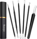Boxoyx Pimple Popper Tool Kit - 6 Pcs Blackhead Remover Comedone Extractor Tool Kit with Metal Case for Quick and Easy Removal of Pimples, Blackheads, Zit Removing, Forehead, Facial and Nose(Black)