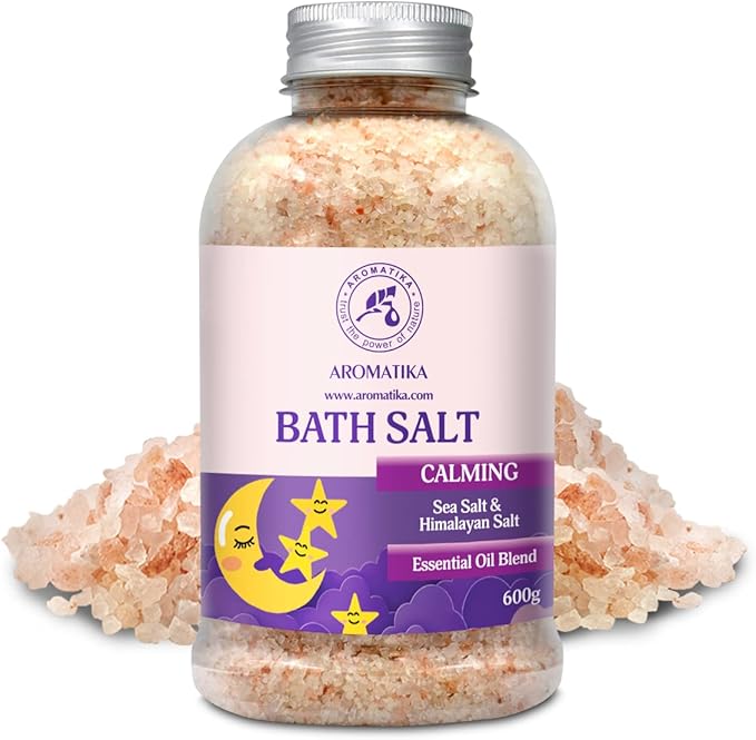 Calming Bath Salts 21.16 Oz - w/Sandalwood & Lavender & Bergamot Essential Oils - Natural Bath Sea Salts 600g - Good for Bath- Good Sleep - Relaxing - Body Care - Beauty - Aromatherapy