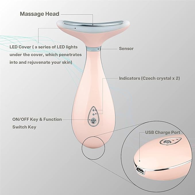 VRAIKO Lily Neck Face Massager, Face Sculpting Tool, Skin Rejuvenation Device with Thermal, Triple Action LED and Vibration, for Anti-Aging, Lifting and Tightening Sagging Skin (Pink)