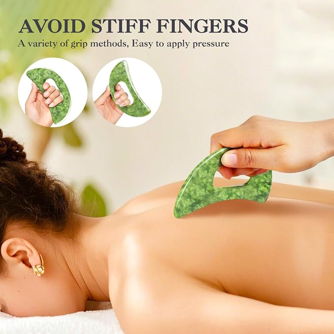 3 PCS Jade Stone Gua Sha Massage Tool Large Guasha Board with Handle Muscle Scraping Massage Tools Body Sculpting Anti Cellulite Spa Acupuncture Tools,Full Body Deep Tissue Massage