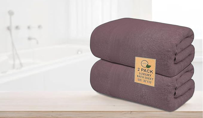 Softolle 100% Cotton Luxury Bath Sheets - Pack of 2 (35" x 70") | Super Soft, Quick-Dry & Highly Absorbent Towels for Bathroom, Home, Spa & Gym (Purple Ash)