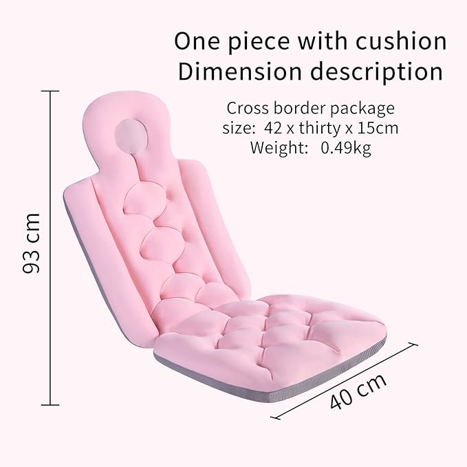 Full Body Bath Pillow, Bath Pillows for Tub, Tub Pillow for Bath Head and Neck Support Ergonomic Quick Dry Headrest Cushion Bath Accessories (Pink-93cm*40cm)