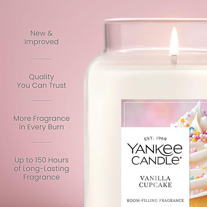 Yankee Candle Vanilla Cupcake, Scented Candle, 22oz Large Jar with up to 150 Hour Burn Time, Giftable, Birthdays (Pack of 4)