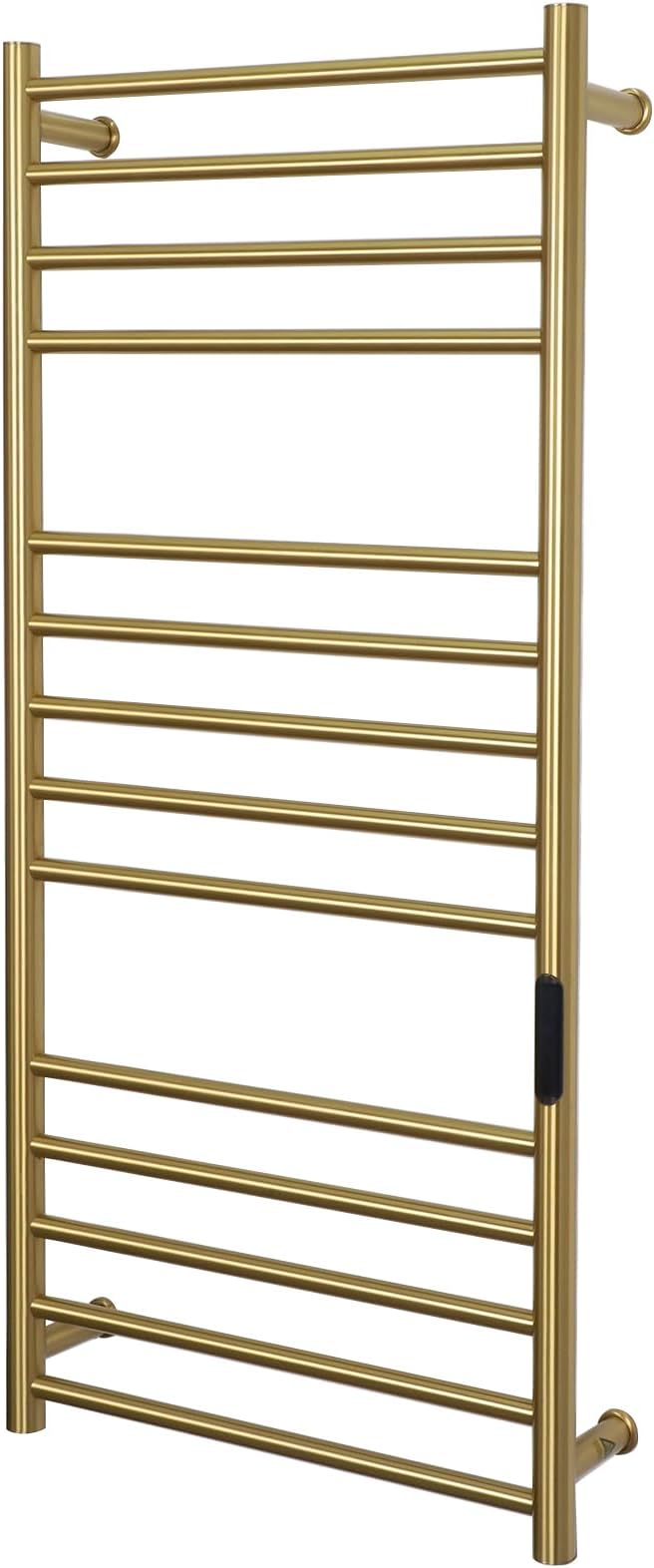 Gold Wall Mounted Heated Towel Rack,Gold Towel Warmers Rack for Bathroom, Timer & Temperature Control Electric Towel Drying Rack (14 Bars Brushed Gold A, Hardwired)