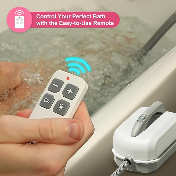 Flgocexs Bubble Bath Mat,Full Body Waterproof Spa Mat for Bathtub, 6-Speed Bubbles, Remote Control & Non-Slip Suction Cups for Home Relaxation Pink+White