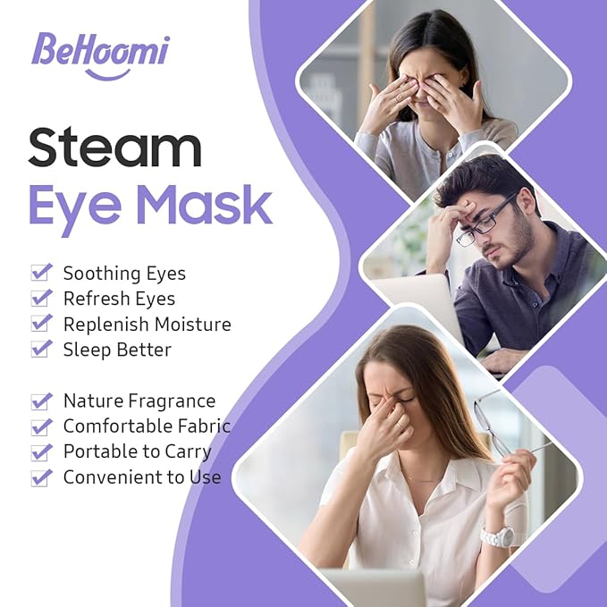 BeHoomi 30Packs Steam Eye Mask, Heated Eye Mask Warm Compress for Eyes, Self Heating Disposable Steam Mask for Home Sleep, Spa, Travel Essentials & Relaxation Gifts, Mothers Day Gifts (Lavender)