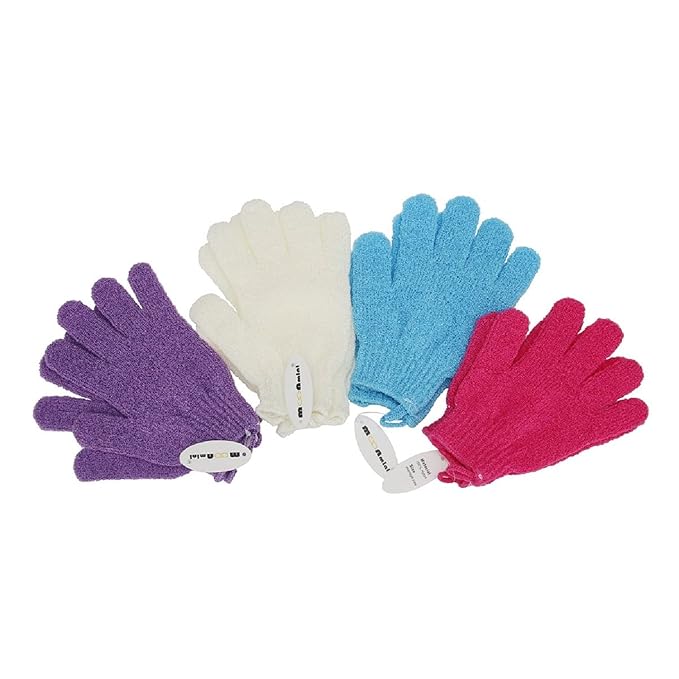 Exfoliating Shower Bath Gloves【4 Pair】 Double Side Durable Nylon Shower Gloves Body Scrub Exfoliator & Bathing Accessories for Men,Women & Kids Bath Scrubber for Acne & Dead Cell
