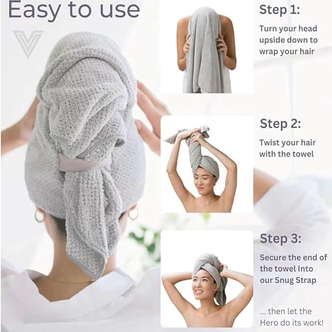 VOLO Super Hero XL Hair Towel | Super Absorbent Quick Dry Nanoweave | Reduces Dry Time by 50% | Large Wrap for All Hair Types (Super Hero Salt White - Tube)