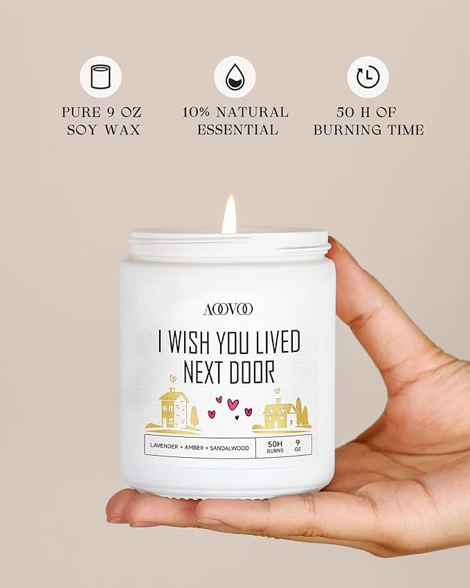 AOOVOO Candle - 9oz Soy Wax Scented Candles, I Wish You Lived Next Door Candles Gifts, Christams Birthday Gifts for Women Men, Mom, Coworkers, Nurse, Clients - Employee, Teacher