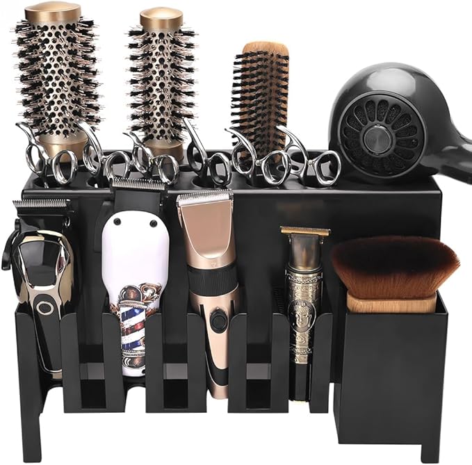 Hair Dryer Holder, Versatile Station Organizer for Wall or Desktop use, Stores Hair Dryers, Clippers, Curling Irons, Combs, Scissors, and More, for Barbershops, Salons, and Home Bathrooms