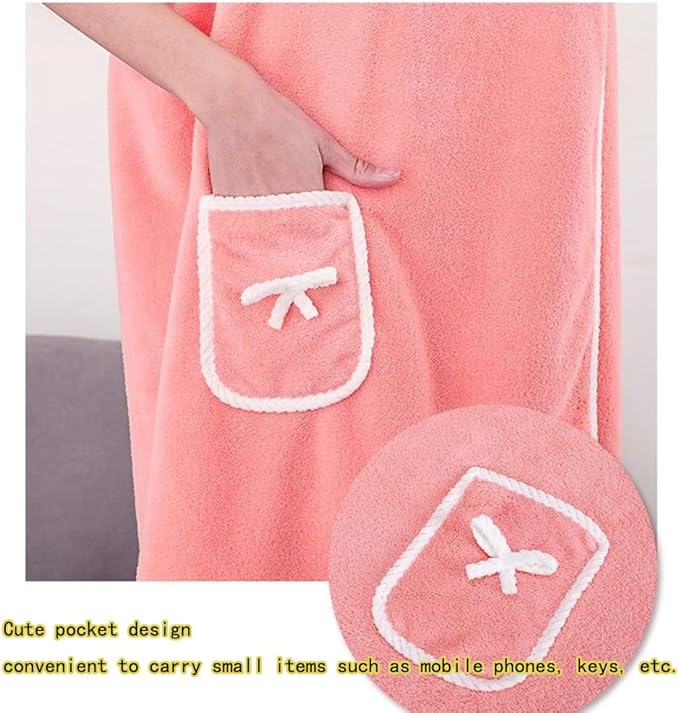 Slim figure wearable bath towel for women,body Wrap Coral Fleece Bathrobes,quick dry bath wraps shower skirt,Dress Beach Towelling Bath Robe,towel poncho,swimming,Spa,Sauna,Cute Pocket Design(Size S)