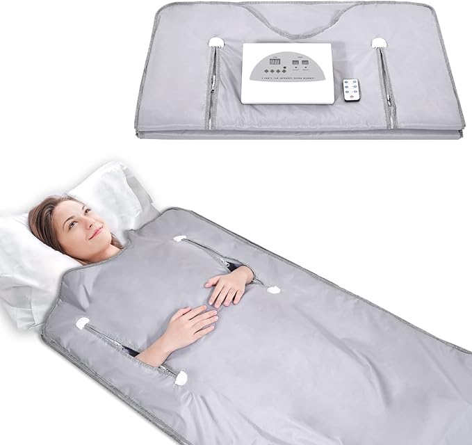 Infrared Sauna Blanket for Fitness and Detox Anti Aging, Length 71" with Remote Control, 2 Zone Temperature Control, Quick Sweating Professional Body Sculpting Home Sauna