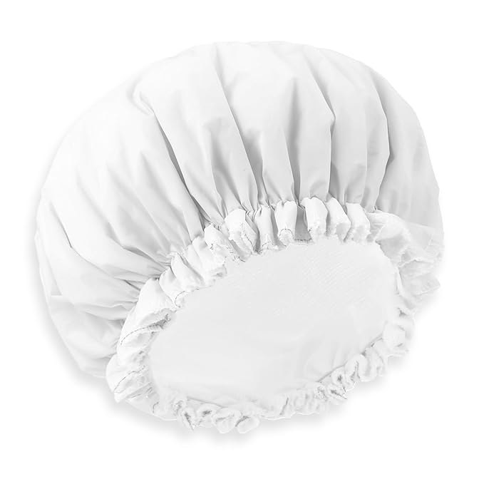 Reusable Shower Caps for Women, Terry Cloth Lined Shower Cap Double Layer Reusable Bath Cap Waterproof Elastic Band Hair Cap for All Hair Lengths for Women Spa Home Salon Use(White)