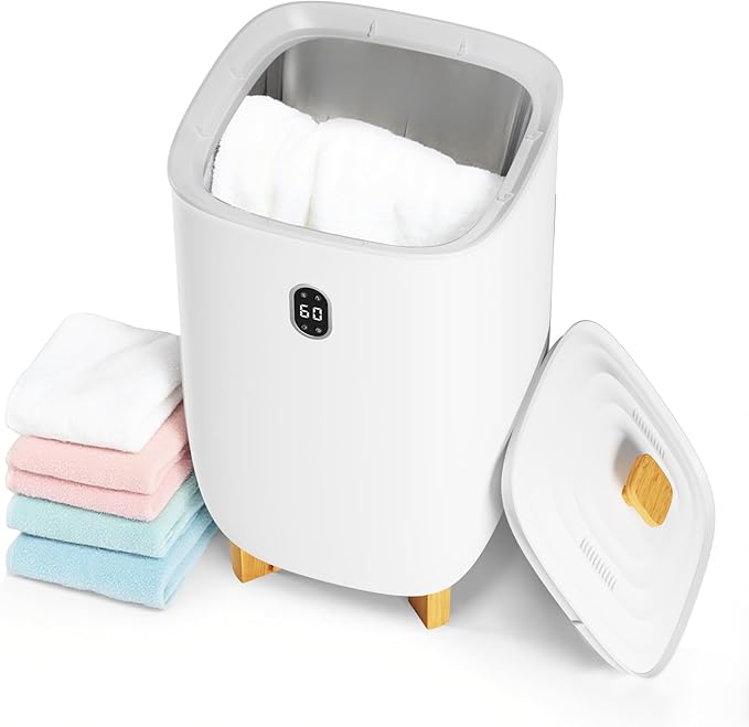 GarveeLife 35L Towel Warmer Bucket, Large Capacity Hot Air Towel Dryer & Deodorizer, Auto Heating, ABS Body & Removable Lid, Fast Drying for Bathroom, Home Spa, Salon, White