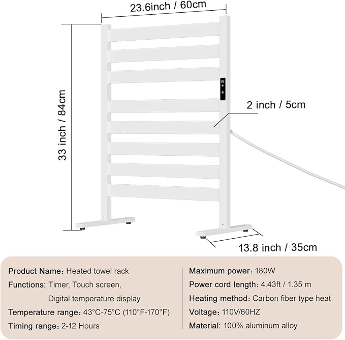 Towel Warmers for Bathroom, Heated Towel Racks for Bathroom, with Timer and Temperature Adjustment, Overheat Protection Function, Freestanding Towel Warmer. Suitable for Bathroom, Bedroom
