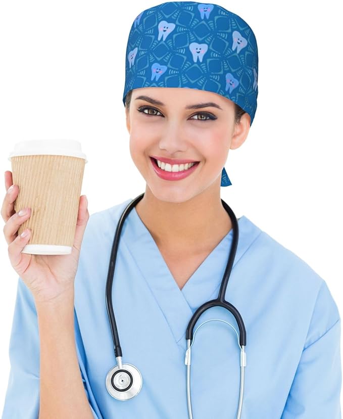 Working Cap Scrub Caps with Sweatband Adjustable Tie Back Hat Nurse Surgical Caps Unisex