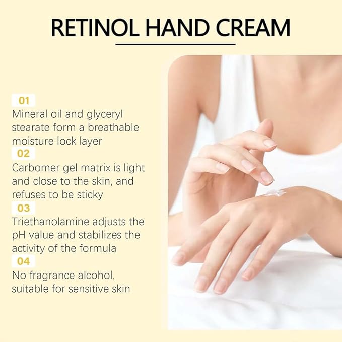 Retinol Hand Cream Anti Aging, Enriched With Collagen, It is Specially Formulated for Aging, Dry, And Chapped Hands (50G Anti Aging Hand Cream, Nourishing and Protecting Skin, Nails, And Cuticles)