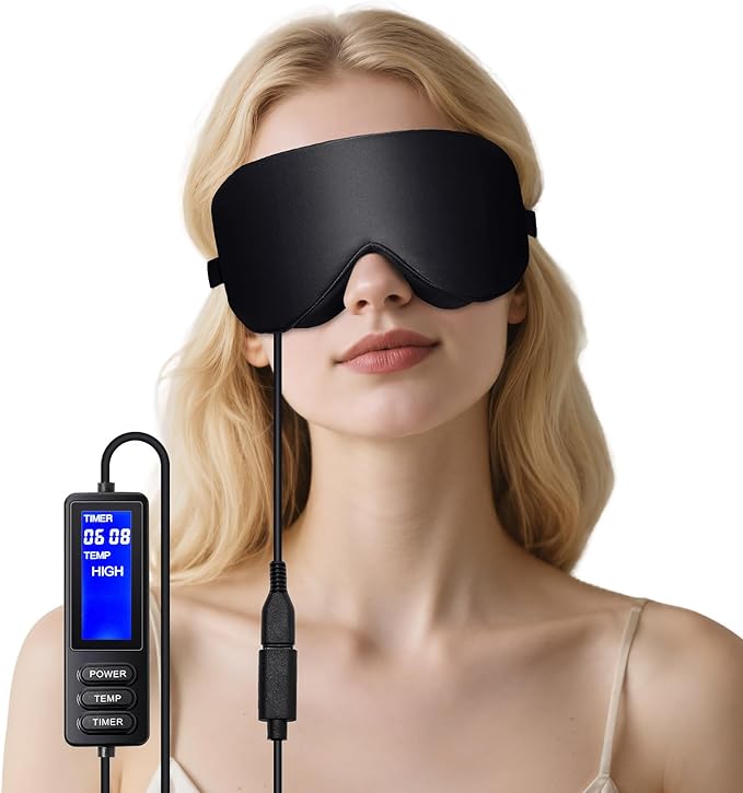 USB Heated Eye Mask for Dry Eyes & Tired Eyes, Warm Compress Therapy with Adjustable Heat & Timer – Soft Relaxation Mask for Puffiness, Dark Circles, Sleep & Eye Strain Relief