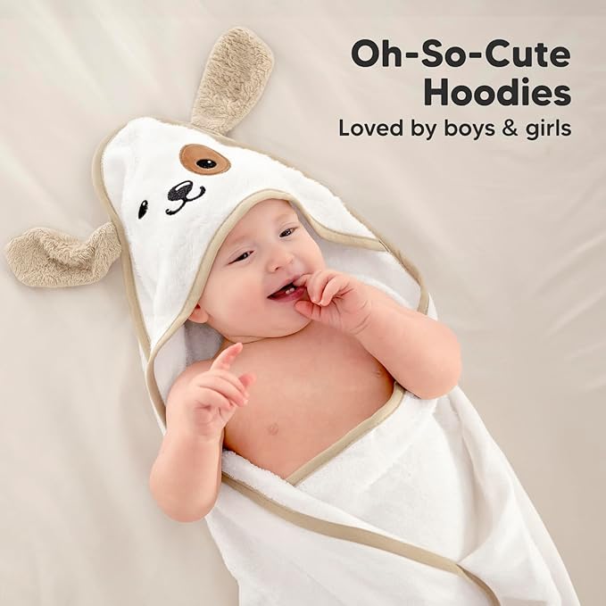 KeaBabies Hooded Baby Towel for Newborn - Viscose Derived from Bamboo Large Baby Bath Towels with Hood for Boys, Girls, Toddler, Extra Absorbent & Soft Newborn Bath Essentials (Dog, Regular)