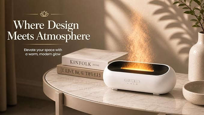 AquaAura Flame Effect Diffuser, 160ml Essential Oil Diffuser with Realistic Flame Mist, 7 LED Colors, Timer & Auto Shut-Off for Bedroom, Home, Office