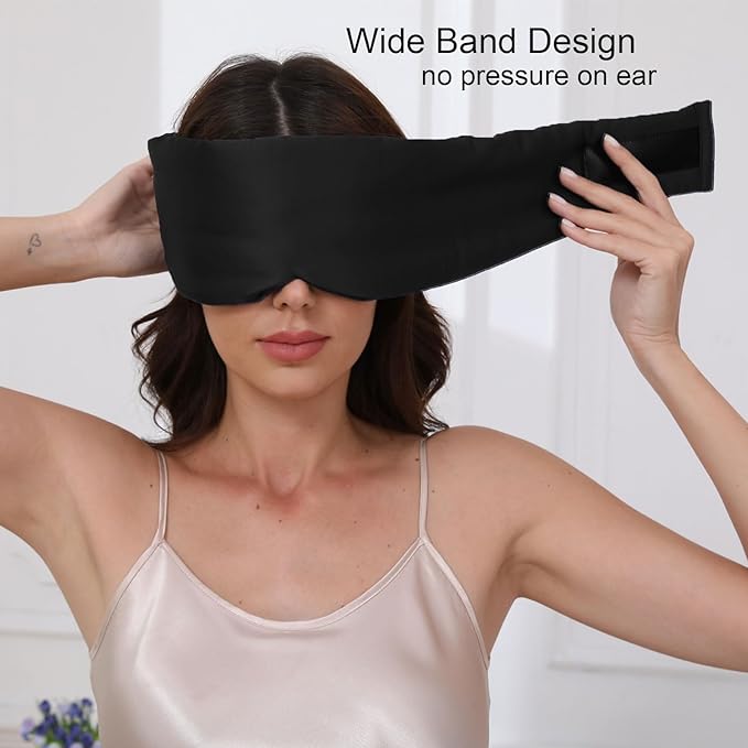 100% Mulberry Silk Sleep Mask for Women & Men Beauty Sleep, Adjustable Blindfold Silk Eye Mask for Sleeping Side Sleepers, Soft Pressure-Free Design for Home, Travel, Office, Nap