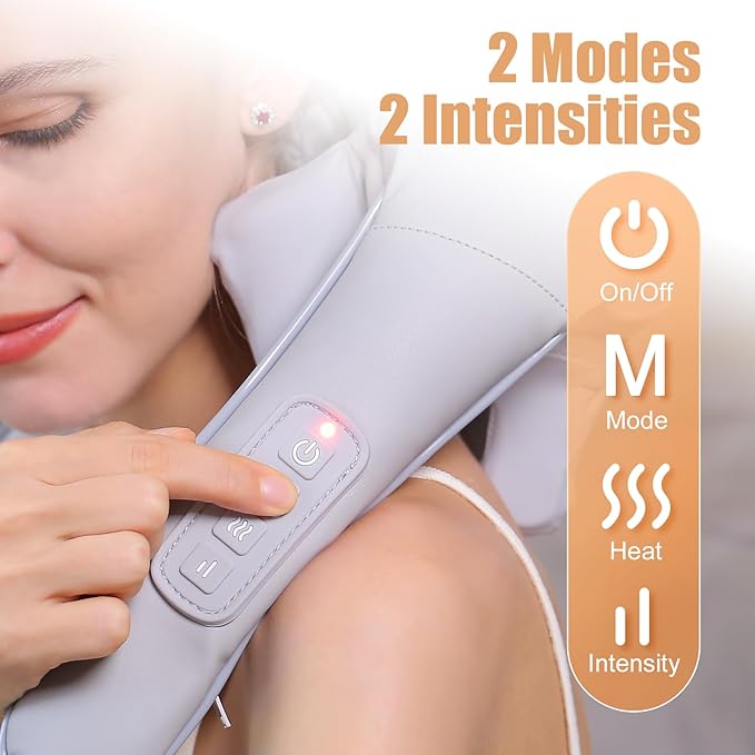 MASGRE Electric Shiatsu Back and Neck Massager, Cordless Shoulder Massager with Heat, Deep Tissue 3D Kneading Massage Pillow for Shoulder, Leg, Body Muscle Pain Relief, Gifts for Men Women