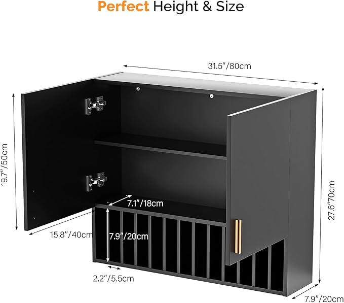 OmySalon Hair Color Organizer Rack, Salon Hair Color Tube Storage Cabinet with Adjustable Shelves, Wall Mounted Salon Barber Station for Barbershop Beauty Spa, Black