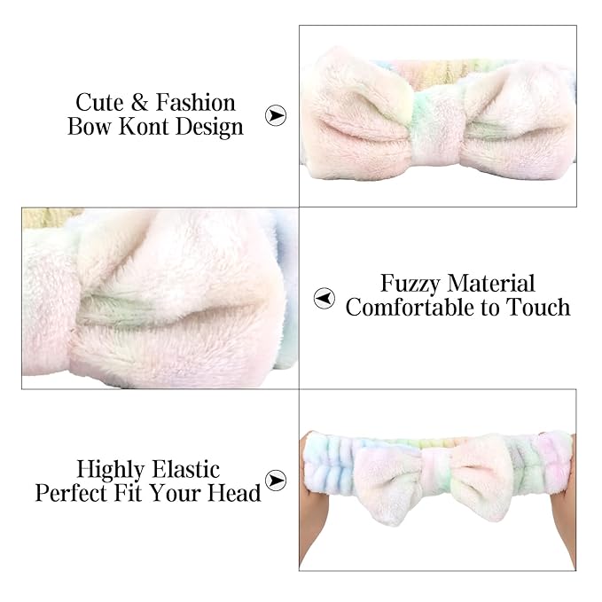 8 Pack Spa Headbands, Microfiber Face Wash Headbands with Cute Bow, Soft Elastic Skincare Hair Bands for Makeup, Shower, Daily Beauty Routine（Tie Dye