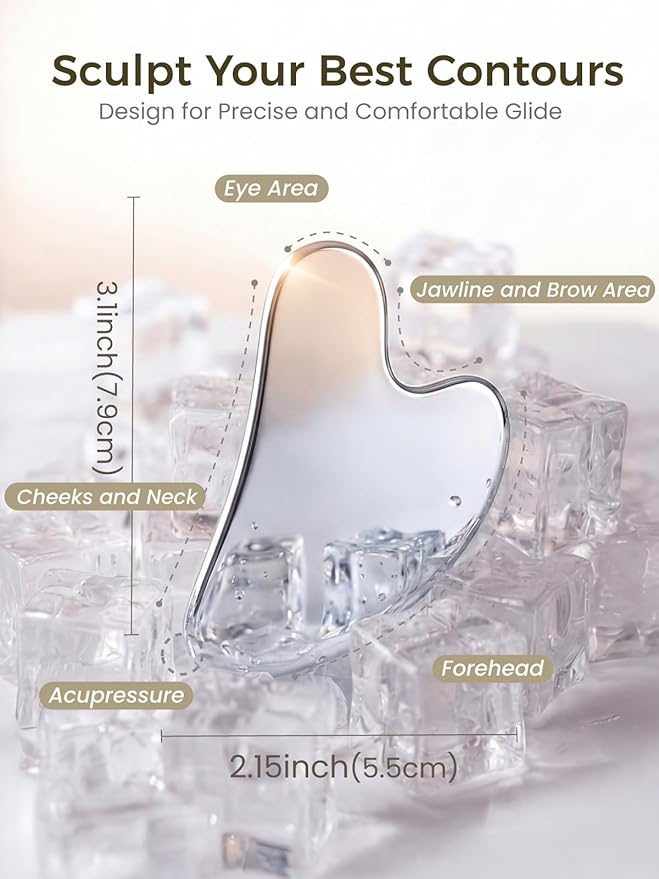 Gua Sha Facial Tool – Stainless Steel Guasha Tool for Face, Neck & Body – Gua Sha Tool for Lymphatic Drainage, Puffiness Reduction & Targeted Tension Relief – Beauty Skin Care Gift (Silver)
