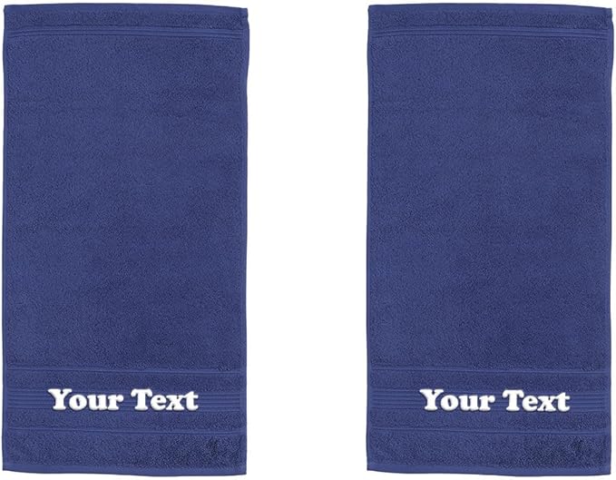 Personalize Your Towels with Custom Embroidery: Names, Monograms, and Initials. Perfect for Bathroom, Spa, Gym, Shower, Kids, Adults, Pool, Travel, Gifts, 2-Piece Hand Towels Set - Navy Blue