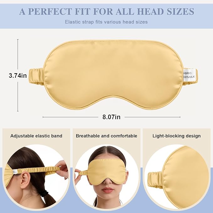 Silk Sleep Mask,Eye Mask for Sleep Women Men,Mulberry Sleeping Mask with Adjustable Strap,Blindfold Blackout Eye Mask for Travel and Full Night's Sleep,Nap