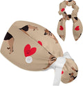 Ethnic Aztec Pattern Adjustable Scrub Cap Hat with Button, Working Hat Sweatband with Bow Hair Scrunchy for Woman