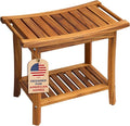 Premium 22" Teak Wood Shower Bench with Shelf, 2-Tier Waterproof Teak Shower Stool, Non-Slip Feet for Enhanced Safety, Spa Bath Seat for Bathroom, Indoor & Outdoor Use, 300 lb Capacity