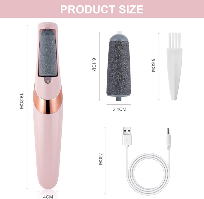 AOOWU Electric Foot File, USB Rechargeable Feet Callus Remover with 2 Speed of Replacement Rollers & LED Lights, Professional Hard Skin Remover Foot Care Tools for Cracked Heels Calluses & Dead Skin