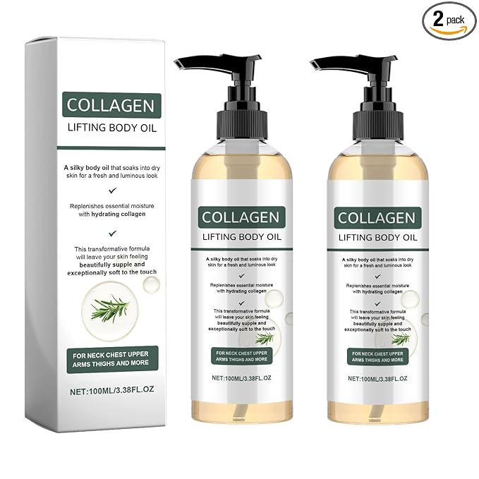Hydrating Collagen Oil For Body & After Shower,Moisturizing Anti Aging Silk Body Oils for Women & Men,Smooth & Anti Wrinkles,Helps Soften Appearance Of Crepey Skin,3.38 Fl Oz (Pack of 2)