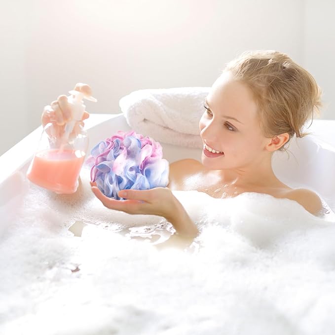 BTYMS 4 Pieces Shower Loofahs Bath Sponges 60g Bath Scrunchies Mesh Pouf Exfoliating Loofa for Body Washing