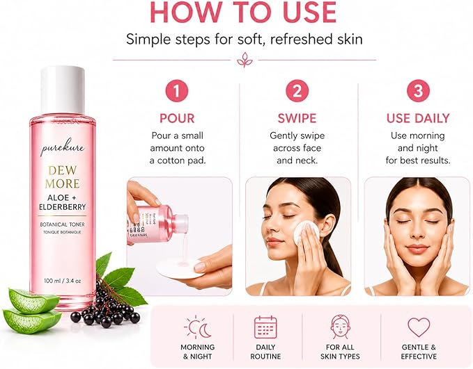 Aloe & Elderberry Facial Toner, Organic, Alcohol-Free, Hydrating Face Toner for Sensitive Skin – Soothing & Pore Minimizing, Gentle Glow Boosting Toner, 100ml