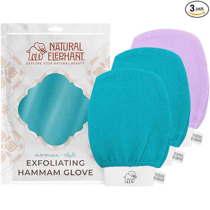 Natural Elephant Exfoliating Hammam Glove (2 Teal and 1 Purple (Pack of 3))