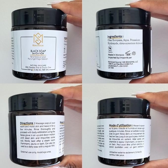 MS Moroccan Black Soap with Orange Blossom - Natural Skincare for Softening & Exfoliation, Removes Dry Skin and Impurities, Prepares Skin for Effortless Exfoliation, Paraben-Free, Cruelty-Free, 200g