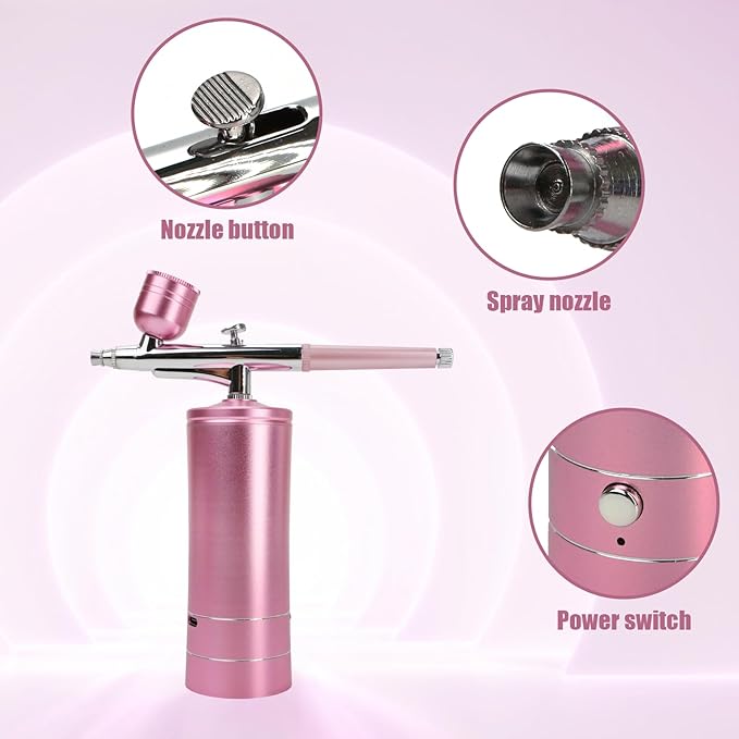 Oxygen Facial Machine – Handheld High Pressure Mist Spray Steamer for Skin Rejuvenation, Deep Cleaning, and Moisturizing – Portable, Rechargeable Airbrush for Home and Beauty Salon Use (Pink)